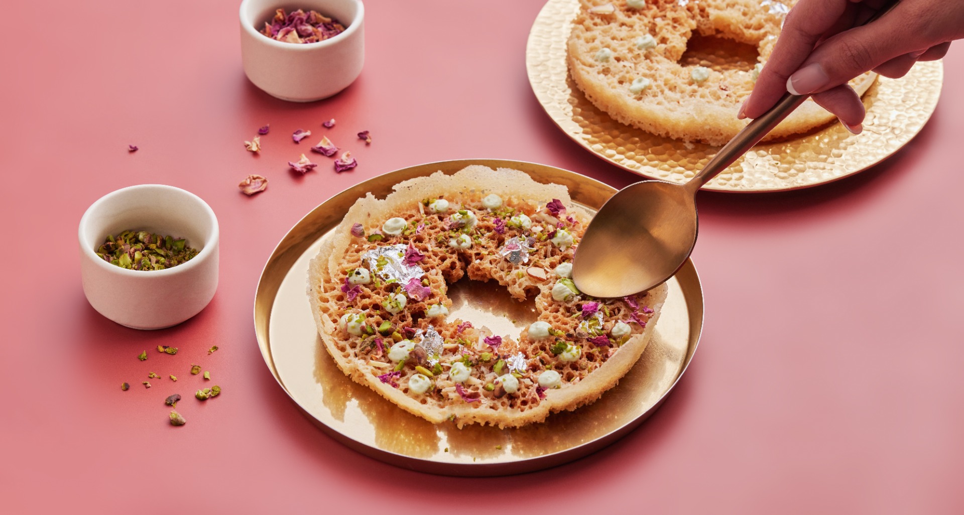 Ghevar with Pistachio Cream